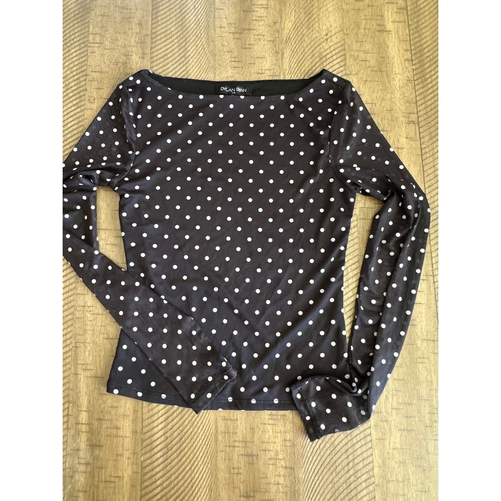 Dylan Ryan NYC Polka Dot Mesh Long Sleeve Top - Size Small - EUC
